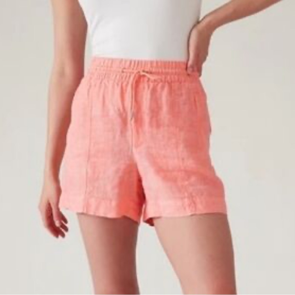 Athleta Retreat 100% Linen 3.5” Shorts size 8 Coral Salmon